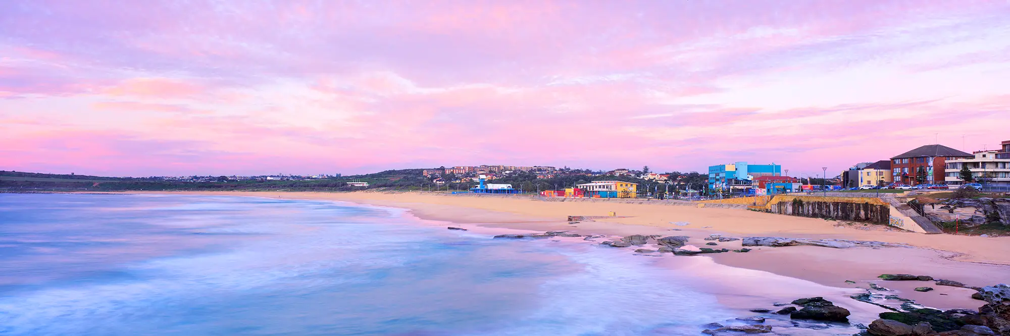 Maroubra Beach Pink Sunrise Panoramic Framed Photo Art Work
