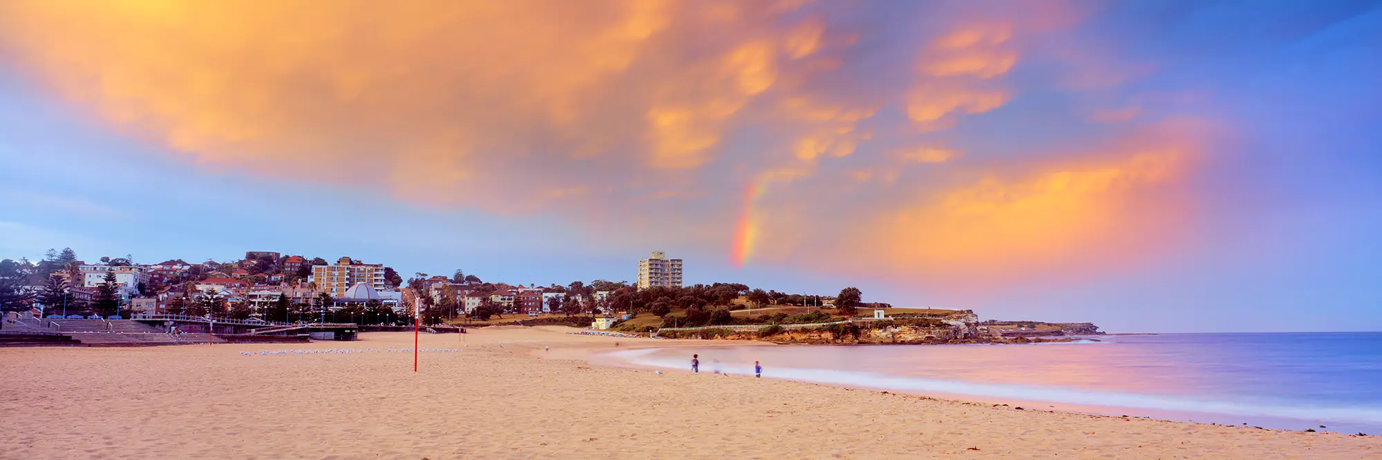Coogee Beach Afternoon Storm Rainbow Panoramic Landscape Framed Pictures