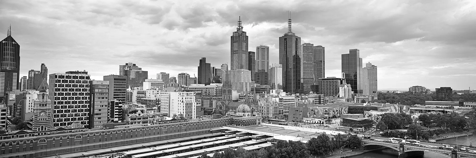 Melbourne Cityscape Fine Art Black and White Panoramic Photo