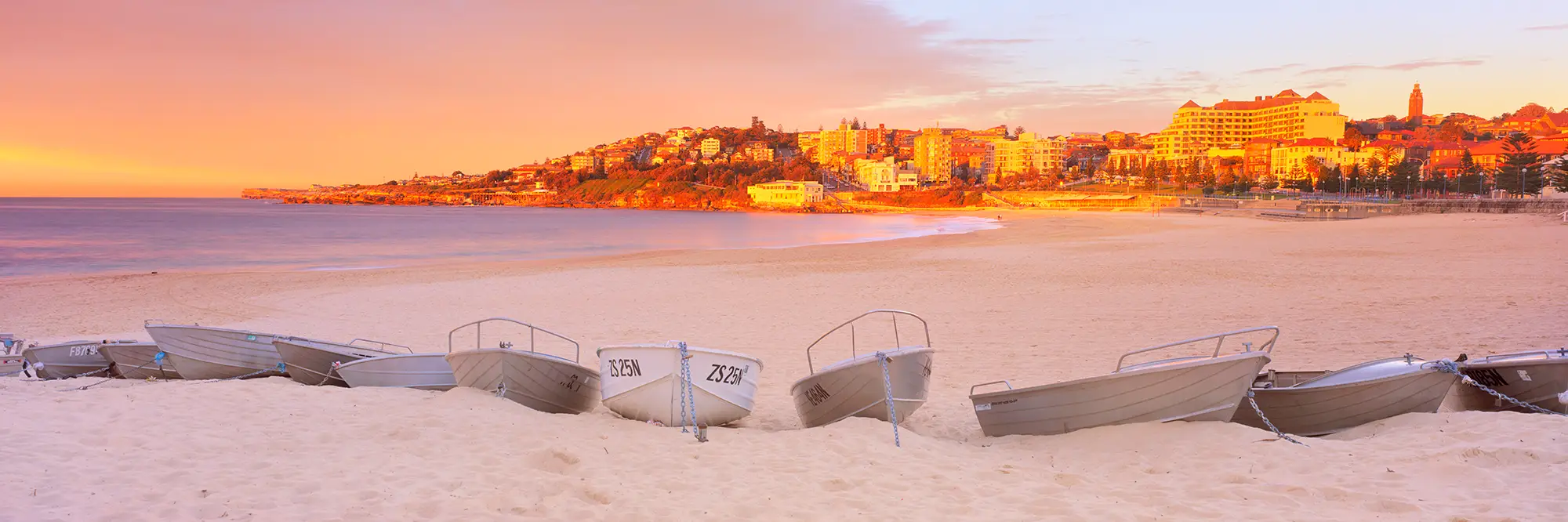 Coogee Beach Boats Panoramic Landscape Sunrise Framed Photos