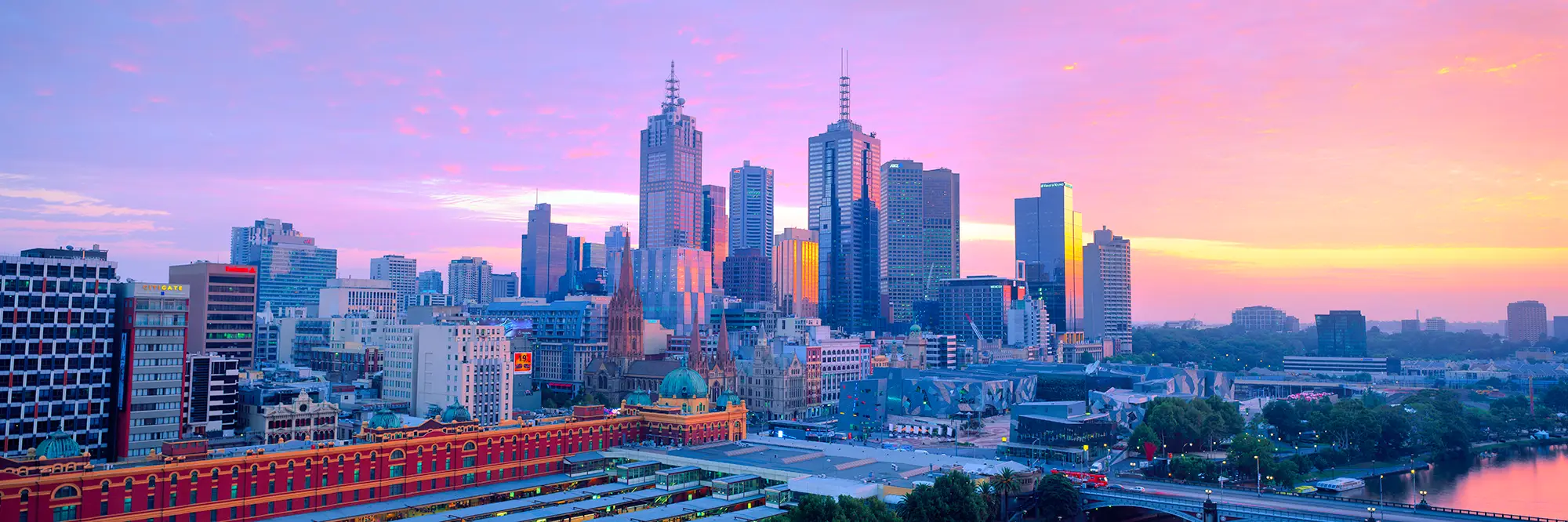 Melbourne City Pink Sunrise Panoramic Art Work