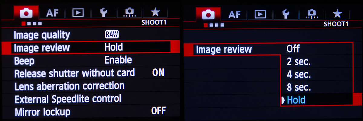 Canon 5D Mk III Image Hold Menu