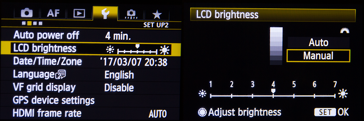 Canon 5D Mk III LCD Brightness Setting