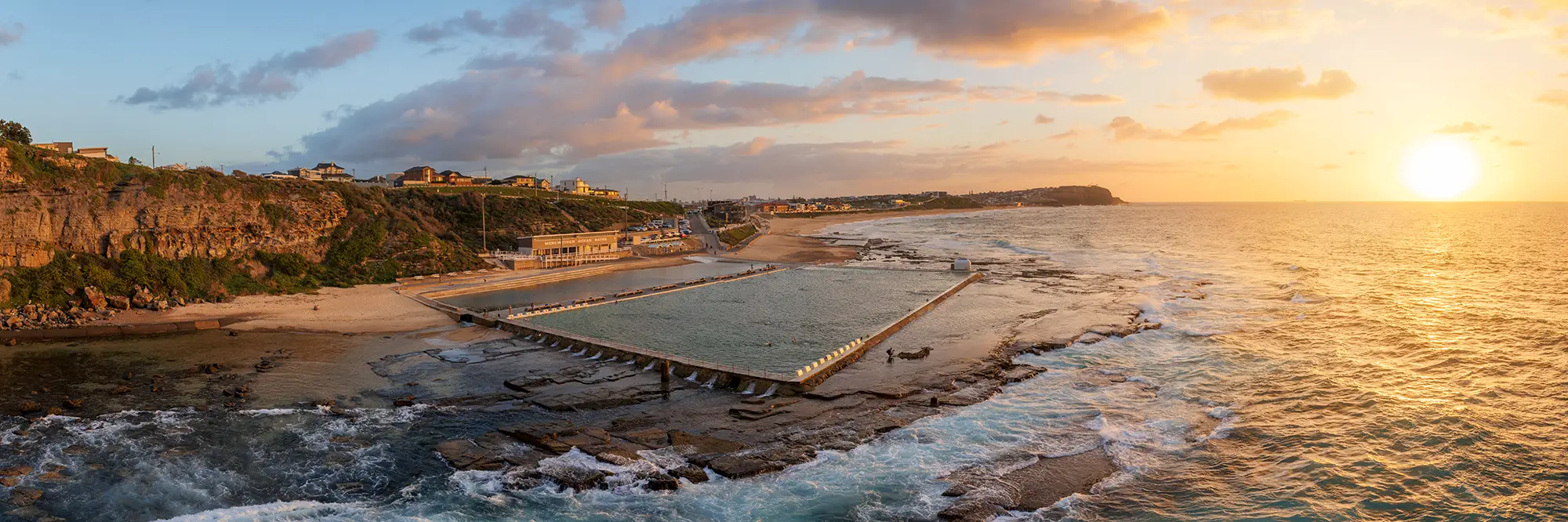 Merewether Ocean Baths Sunrise Aerial Photo