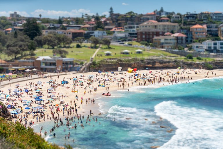 Bronte Beach Summer Photos - Packed with People - Framed Canvas