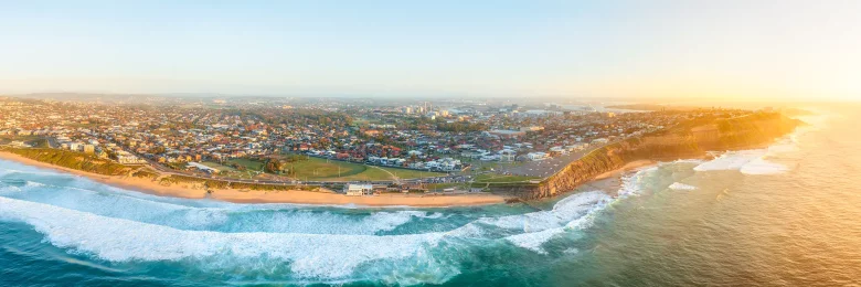 Newcastle Aerial Sunrise Panoramic Framed Photos | Canvas Fine Art